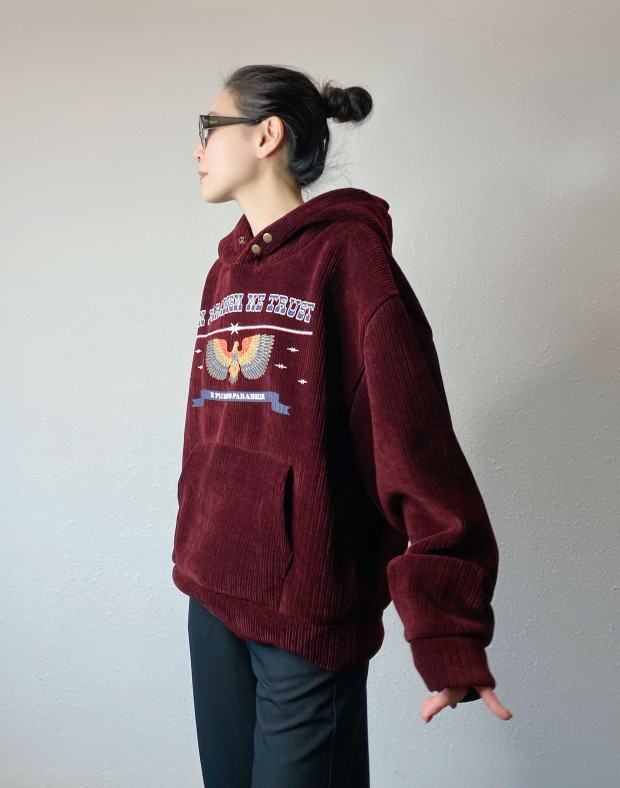 Burgundy Corduroy Hoodie #250103